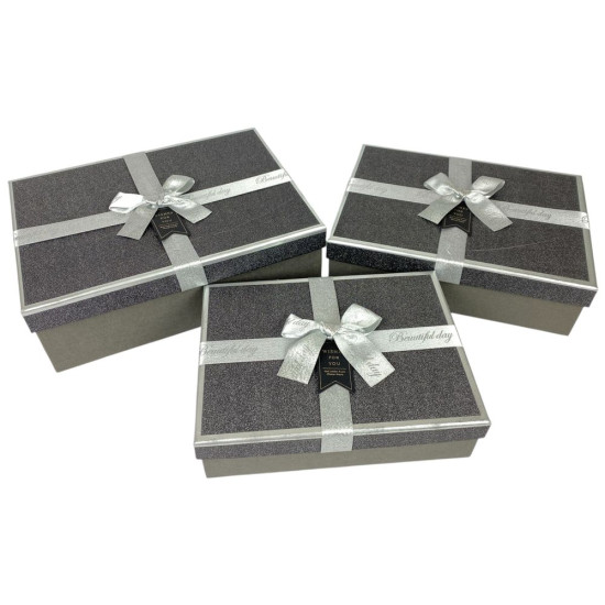 Набір коробок 3 шт прямокутні, 29 х 21 х 10см  з глітером (10240-graphite)