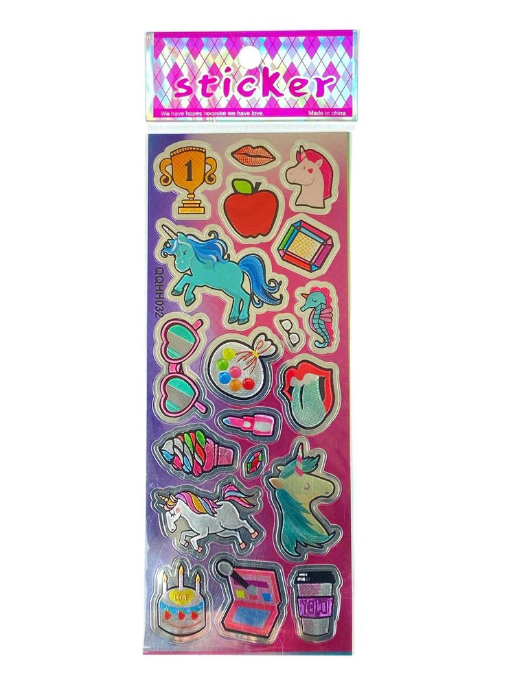 Наліпка пластикова лазерна 7 х 17см "Стікери з однорогами" (QQHH032)