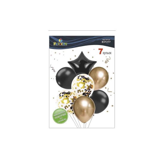Набір з 7 кульок "Зірка, чорний мікс з золотом" Pelican (837317)
