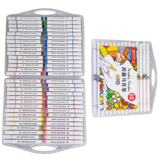 Набір акрилових скетчмакерів Aodemei трикутний  корпус, 60шт (6128-60M)