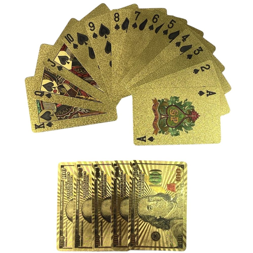 Карти гральні пластикові 54 шт,   золоті  "долар" (13932)