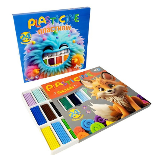Пластилин, 24 (16+8) цветов, 480г, со стеком (832486)