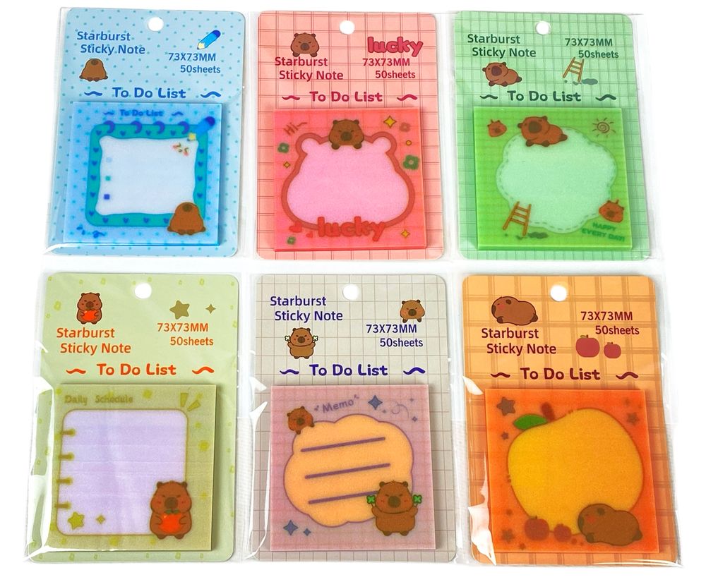 Папір для нотаток пластиковий полупрозорий з клейким шаром "Капібара"  73 х 73мм 50 аркушів (9186-8895)