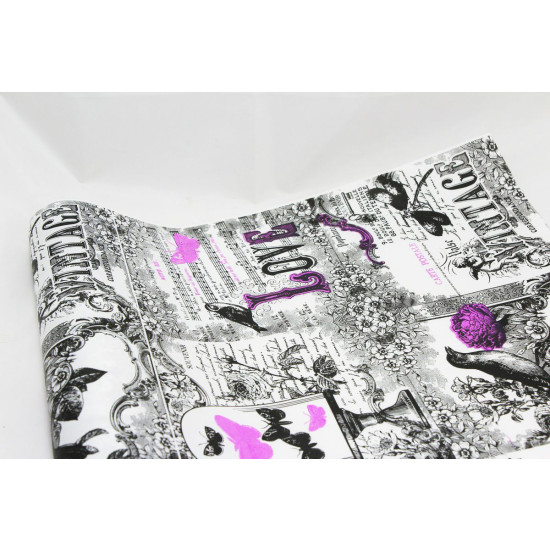 Крафт-папір подарунковий "VINTAGE рожева троянда" 40g, білий колір 0,7х8м (Пт 454.1)