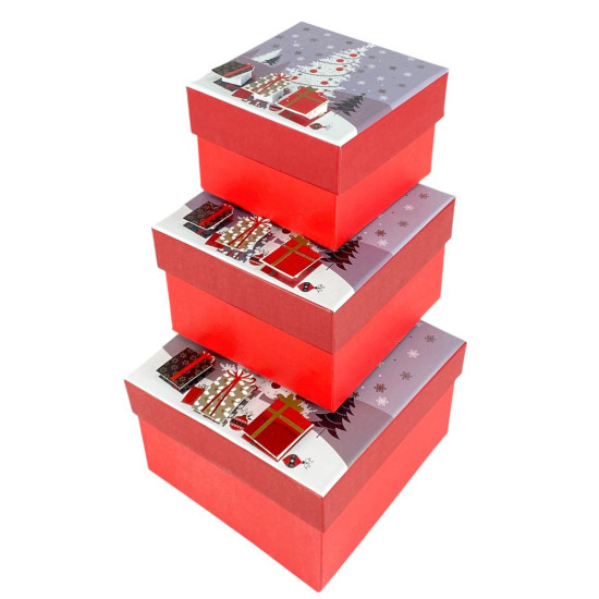 Подарочная новогодняя коробка 13 х 13 х 8см, 3шт/наб (3567L)