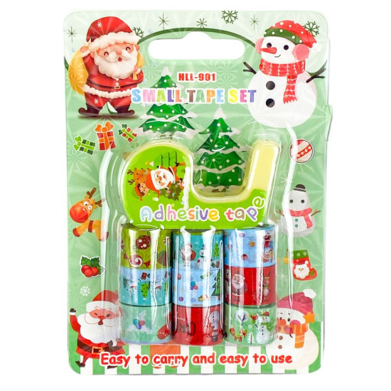 Лента клейкая декоративная 9шт х 1,2 х 250см +диспенсер "Новогодняя" (HLL-901-NY)
