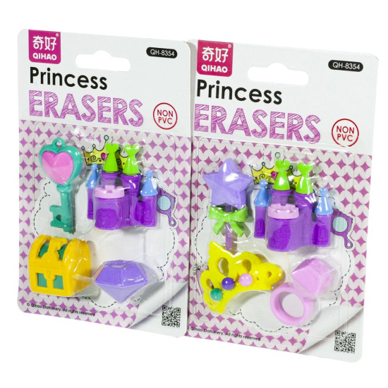 Резинка в наборе 4шт "Принадлежности принцессы объёмные" Разноцветный Unison (E-88)