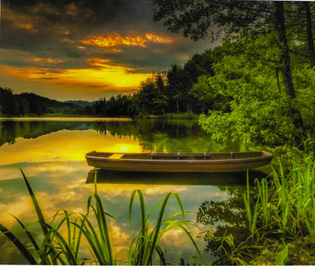 Картина за номерами на дереві "Захід на озері" 40 * 50см, черв., кисті (8266-D)