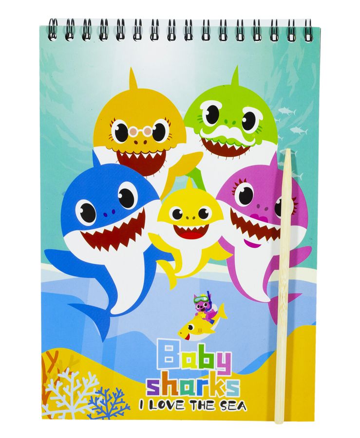 Блокнот для гравюр  А5/8 чорн.л."Акулята"+дер.палоч.Scratch note_14*20см (E-3002-A)