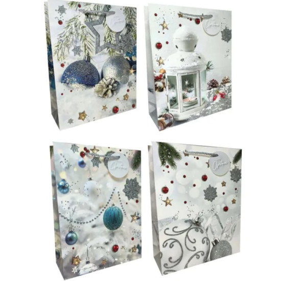 Пакет новорічний з глітером "Новорічне свято" , 26х32х10 см,, 200гр Срібний Unison (QZG-SD351M)