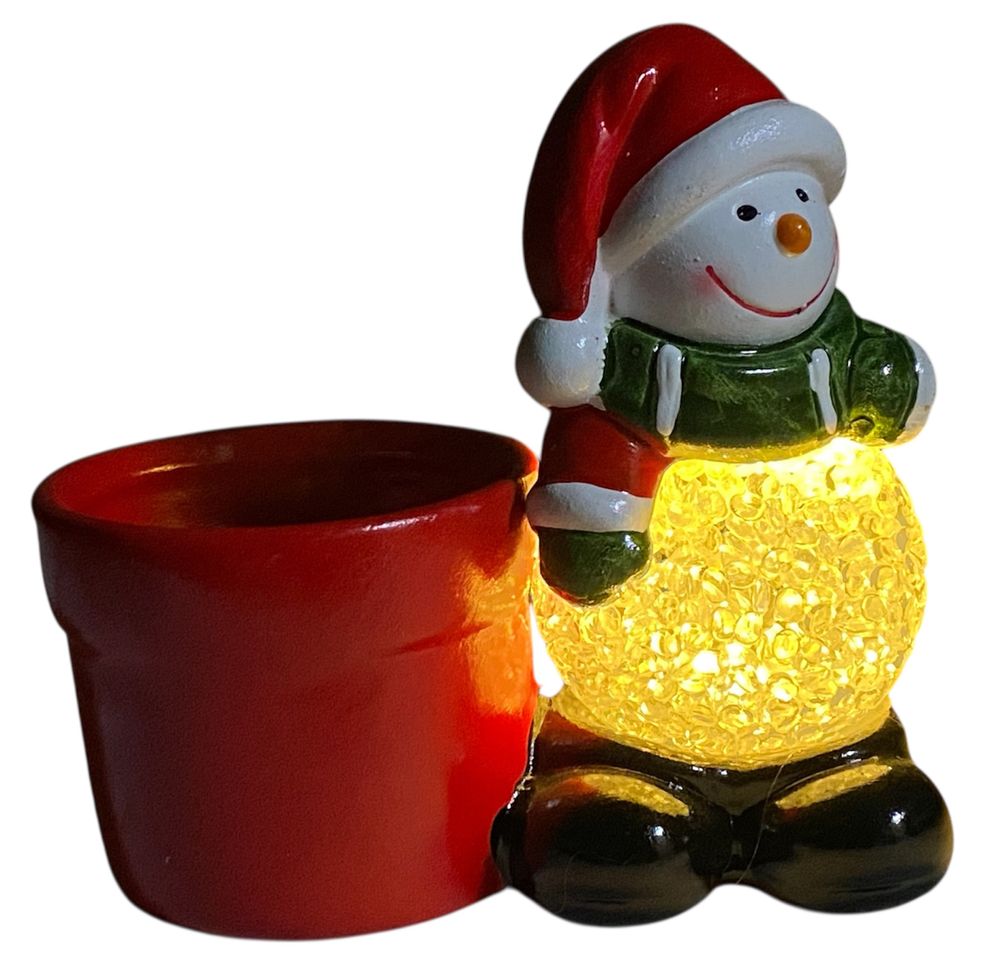 Сувенир декоративный светящийся LED "Санта Клаус. Снеговик с подставкой" 13 х 12см Красный Unison (2322)