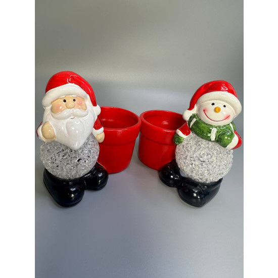 Сувенир декоративный светящийся LED "Санта Клаус. Снеговик с подставкой" 13 х 12см Красный Unison (2322)