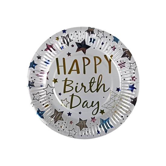 Тарілки одноразові картонні фольговані 10 штук в пачці, Happy birthday Білий Без бренду (10151 white)