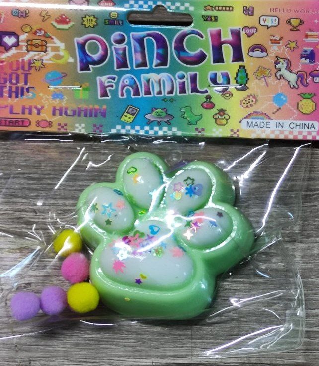 Таба сквіш антистрес лапка з блискітками зелена (712240 green)