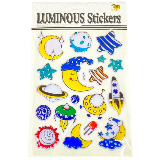 Наліпка пластикова рельєфна флуорісцентна, 10 х 30см Зірки та місяць (Y-Q003)