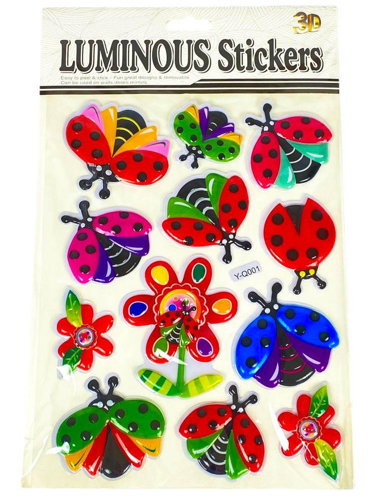 Наліпка пластикова рельєфна флуорісцентна, 10 х 30см Божа корівка (Y-Q001)