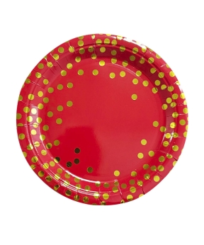 Тарілки паперові TM Pelican 23cm ""Червоні з золотим горошком " -  10шт (871708)