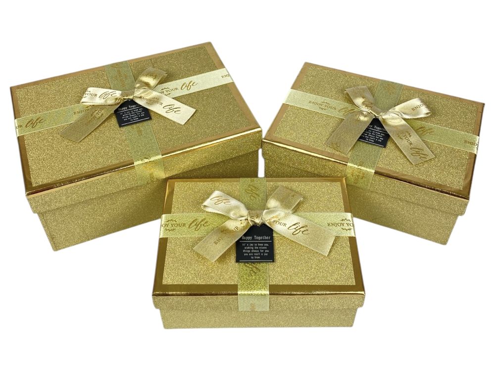Набір коробок 3 шт прямокутні, 23 х 16 х 9,5см  з глітером (10239-gold)