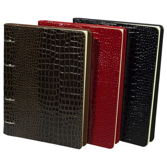 Щоденник недатований клітина "Шкіра крокодила" А5, на кільцях, жовтий папір, mix (162315-А5NK)