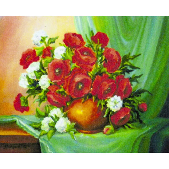 Алмазна мозаїка за номерами 30*40см "Квіти у глеку" у рулоні (70518 GB)