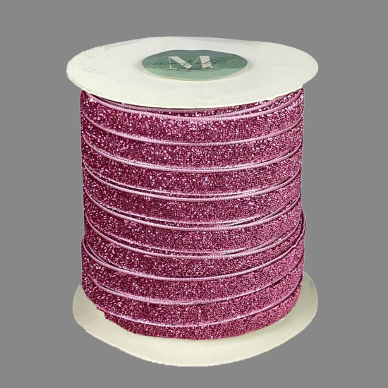 Бархатная лента с люрексом 1,0 см х 50 ярдов Розовый Marill (D00710- 18)