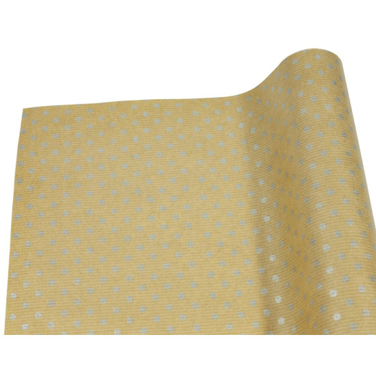 Крафт-папір подарунковий двосторонній, "Горошек  срібний" -  на крафті; 0,7х8м (Пт 865.3)