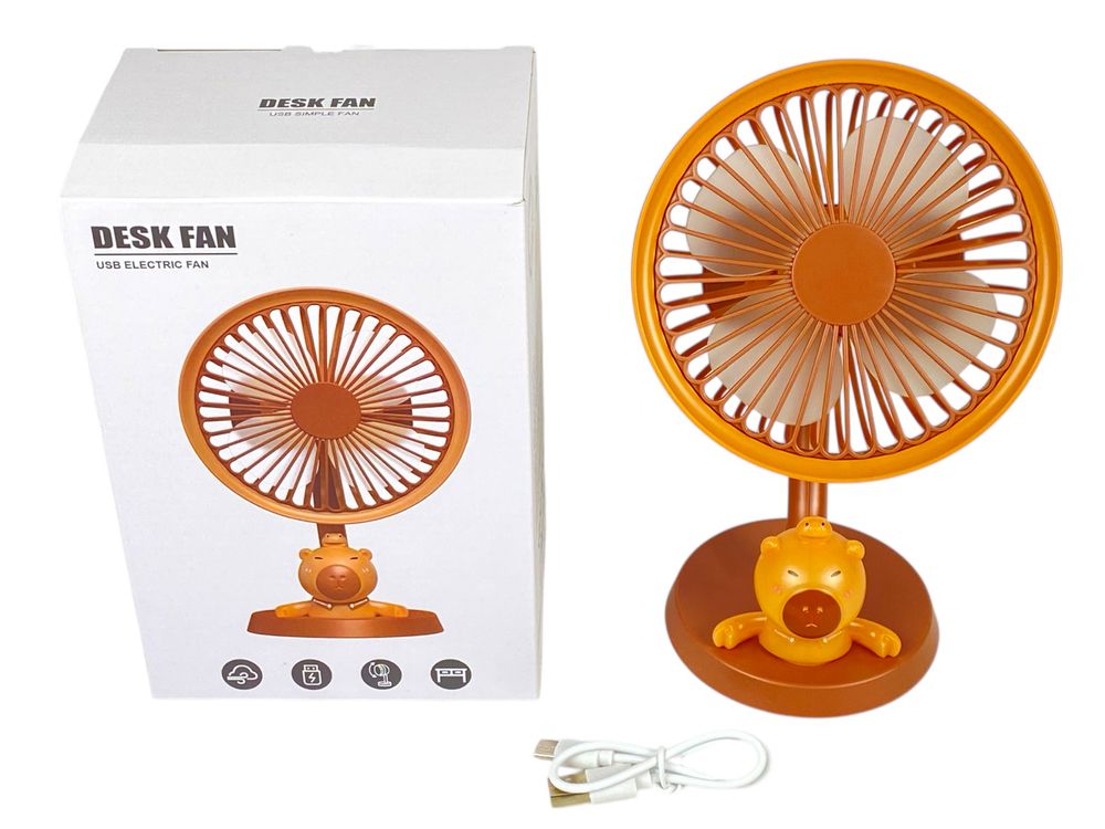 Вентилятор настільний Капібара 18см, 3 режима,  usb Коричневый Unison (65673)