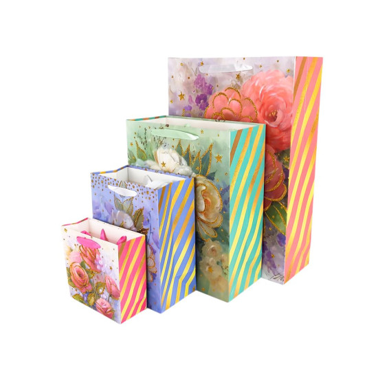 Пакет подарунковий "Квіти"   14,5 х 16 х 6см,  210г/м2, 4 дизайна (3002-15)