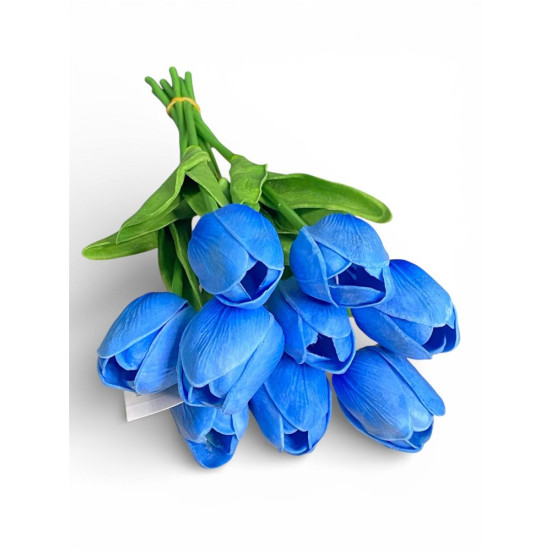 Букет латексних тюльпанів з ефектом живого дотику, 9 бутонів (4 х 4см), насичений синій, 34 см Синій Marill (C30444-11)