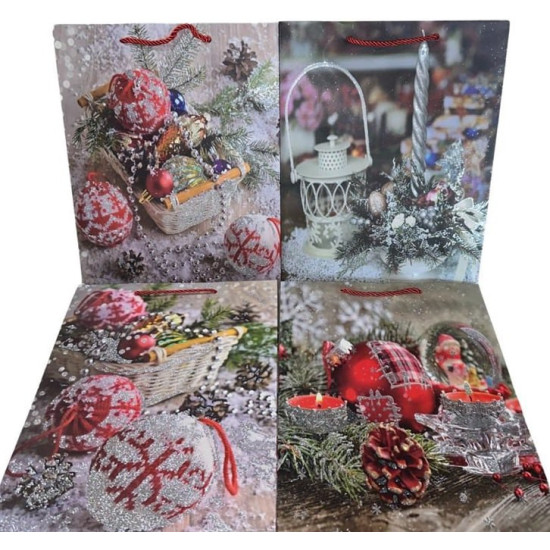 Пакет новорічний з глітером EF-2336XL-2, 30х41.5х12см 210гр, 4 дизайнb Різнокольоровий Unison (EF-2336XL-2)