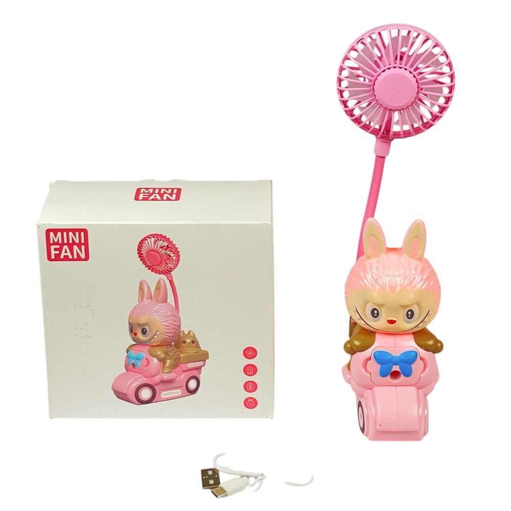 Вентилятор настільний 26см, usb акумулятор , 1 швидкість +підсвітка +точилка Рожевий Unison (65690 pink)