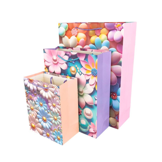 Пакет подарочный "Цветы"   23 х 18 х 10см, 210г/м2, 4 дизайна (2983-23)
