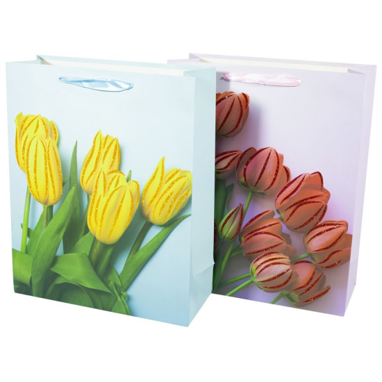 Пакет картонний 210г/м2, 30*41*11см, з глітером Тюльпани (C-00014A)