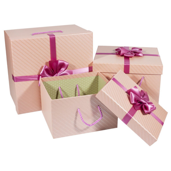 Подарункова коробка SN17-5, прямокутна рожева з малиновим бантом, 29х27х19cm/25х23х16.5/22х19х13.5cm   3шт. в наборі (SN17-5)