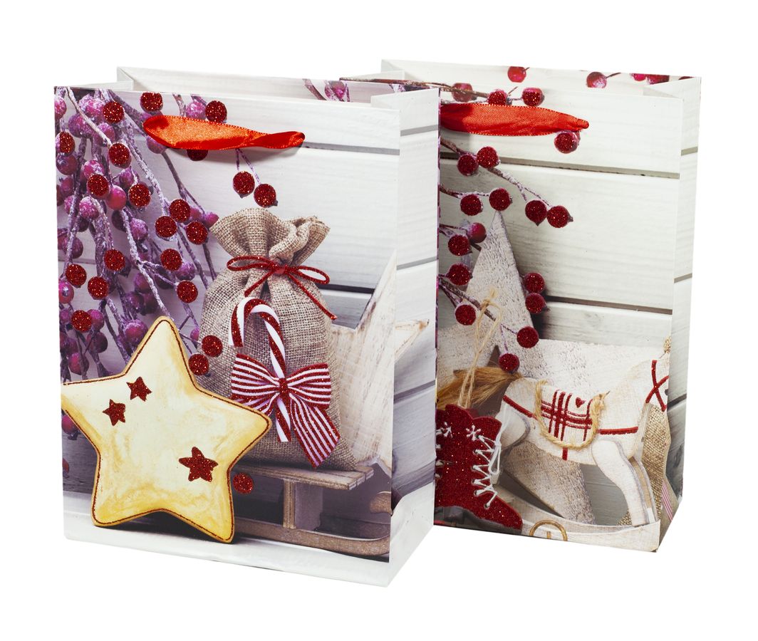 Пакет подарунковий 9489S,  новорічний з глітером, 18*24*8.5cm (9489S)