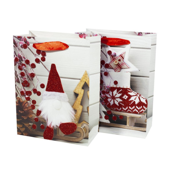 Пакет подарунковий 9489S,  новорічний з глітером, 18*24*8.5cm (9489S)