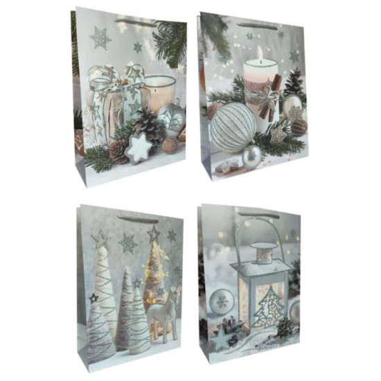 Пакет новорічний з глітером "Новорічний настрій" DV-BK5600-M  , 26х32х10см,, 200гр Срібний Unison (DV-BK5600-M)