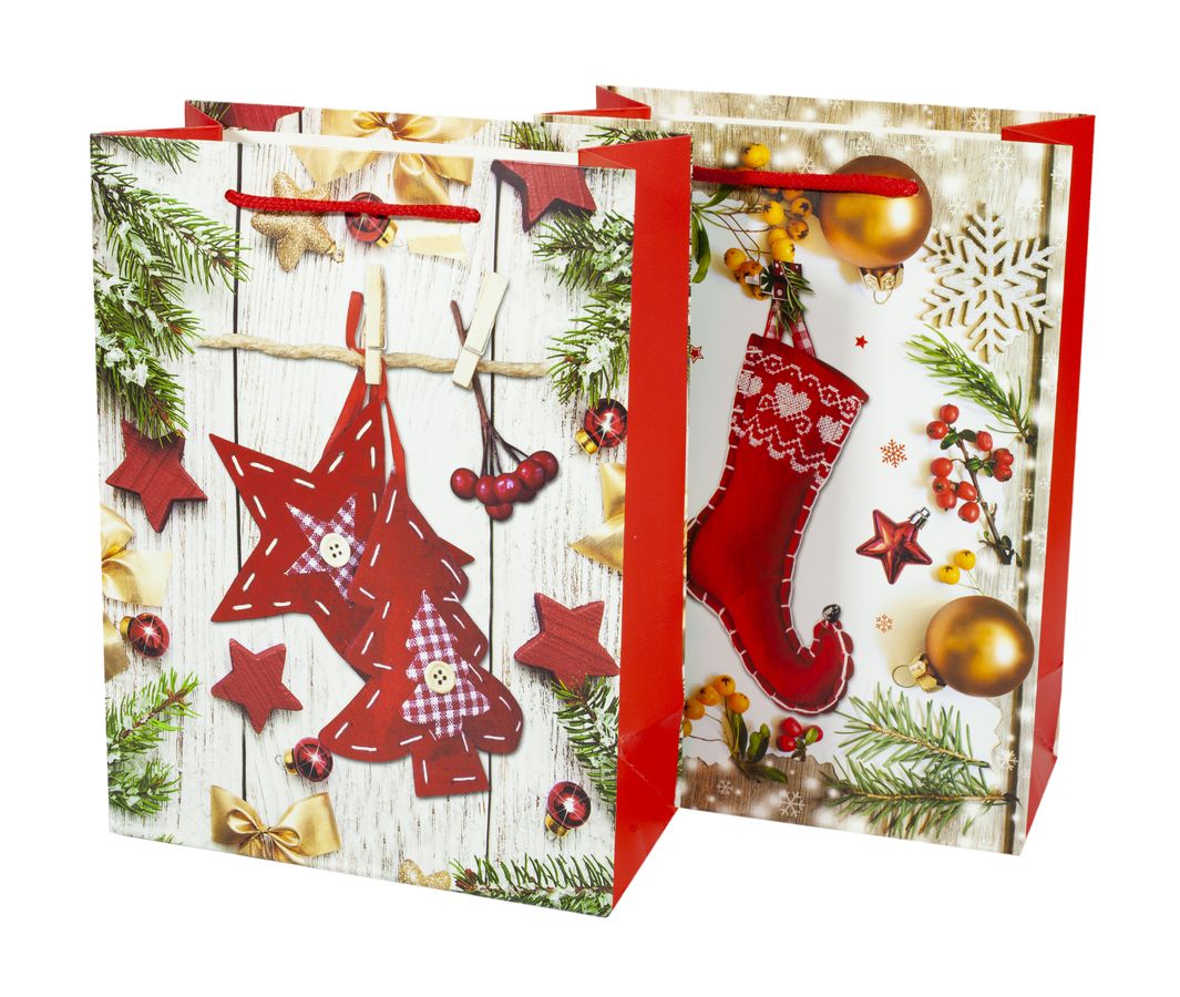 Подарочные пакеты новогодние 18*24*8.5cm с глиттером, Unison, 9318S (9318S/DV-BK5366-1S)