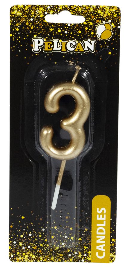 Свеча для торта Pelican, "3" золото 4,5см Золотой Pelican (864513)