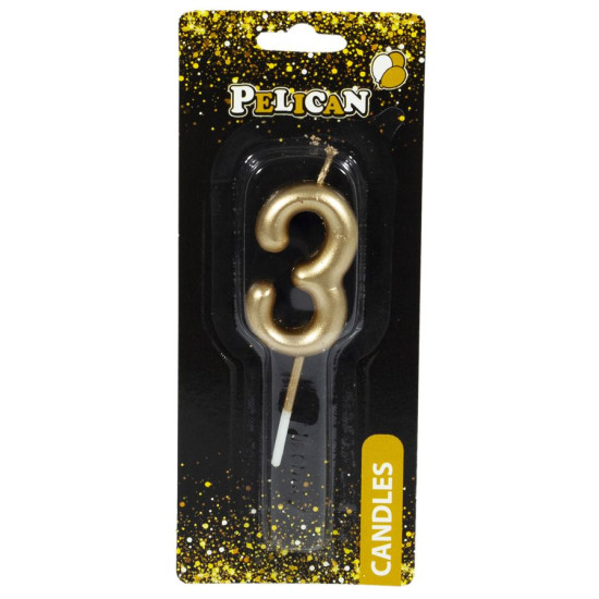 Свеча для торта Pelican, "3" золото 4,5см Золотой Pelican (864513)