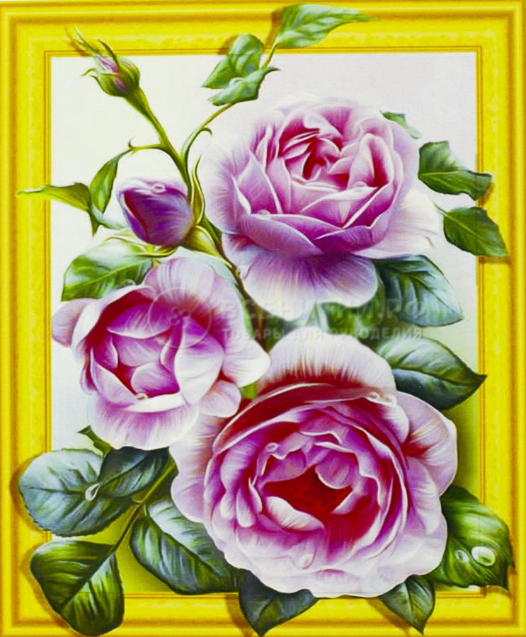 Алмазна мозаїка  3D за номерами 40*50см "Рожеві троянди" карт уп. (Полотно на рамі камені) (019)