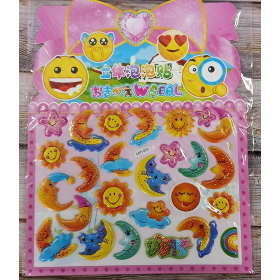 Наліпки пластикові рельєфні "Місяць та сонце" 19,5 х 25см, 20шт/уп Різнокольоровий Unison (LXR-032)