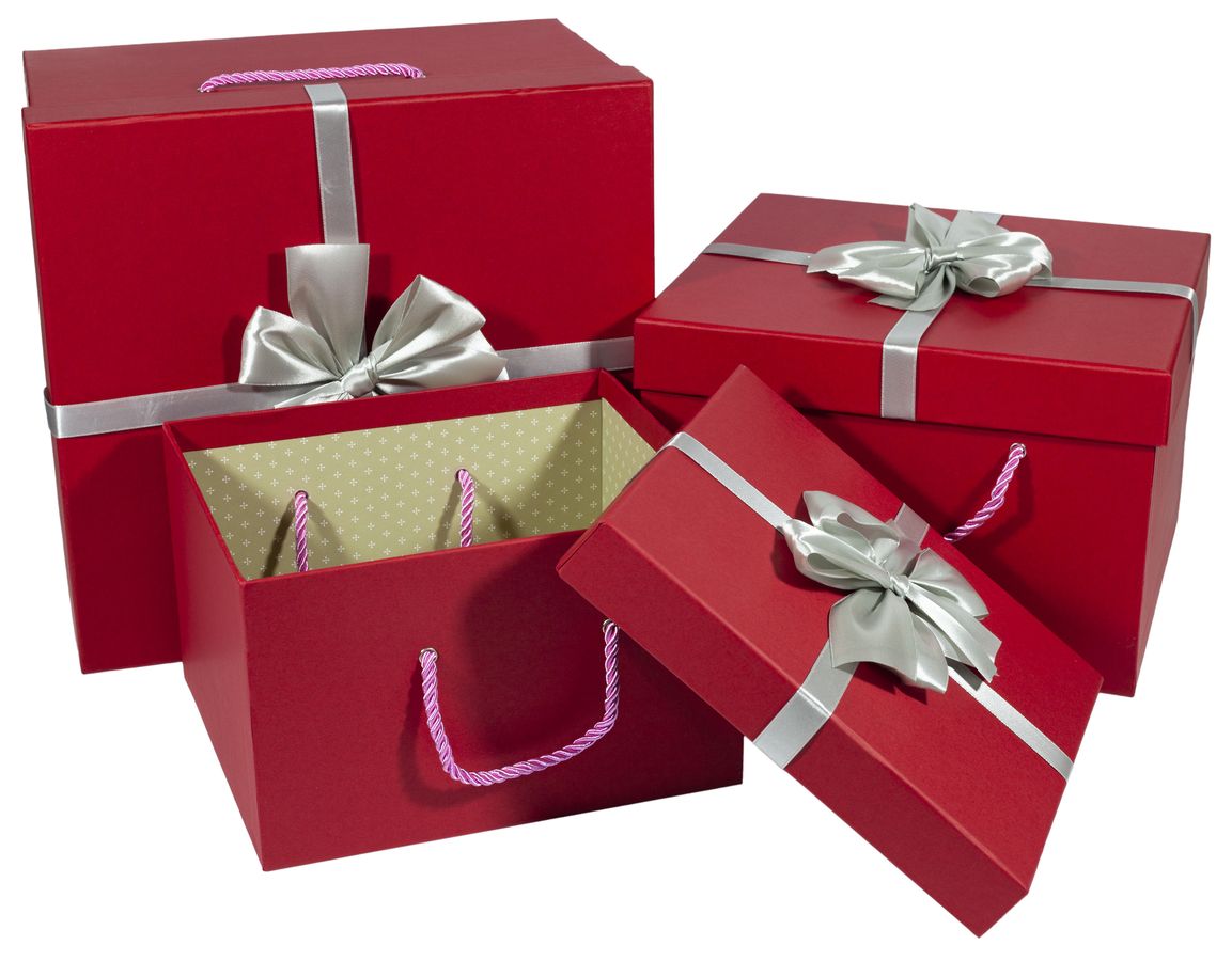 Подарункова коробка SN17-3, прямокутна червона з сірим бантом, 29х27х19cm/25х23х16.5/22х19х13.5cm   3шт. в наборі (SN17-3)