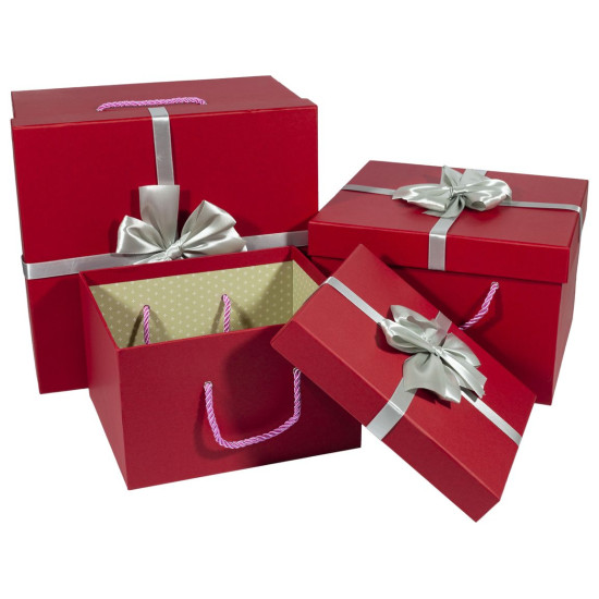 Подарункова коробка SN17-3, прямокутна червона з сірим бантом, 29х27х19cm/25х23х16.5/22х19х13.5cm   3шт. в наборі (SN17-3)