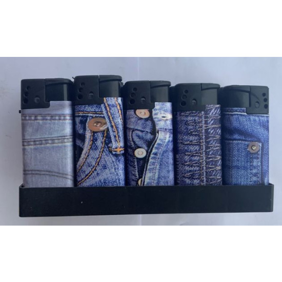 Зажигалка пластиковая Джинс (турбо пламя) Разноцветный Unison (1308-3)