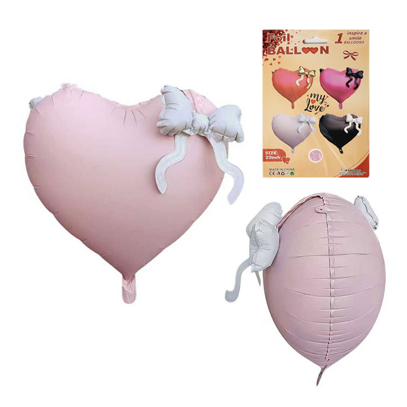 Кульки фольговані, Серце з бантом, 22'', рожевий колір (СX-14)