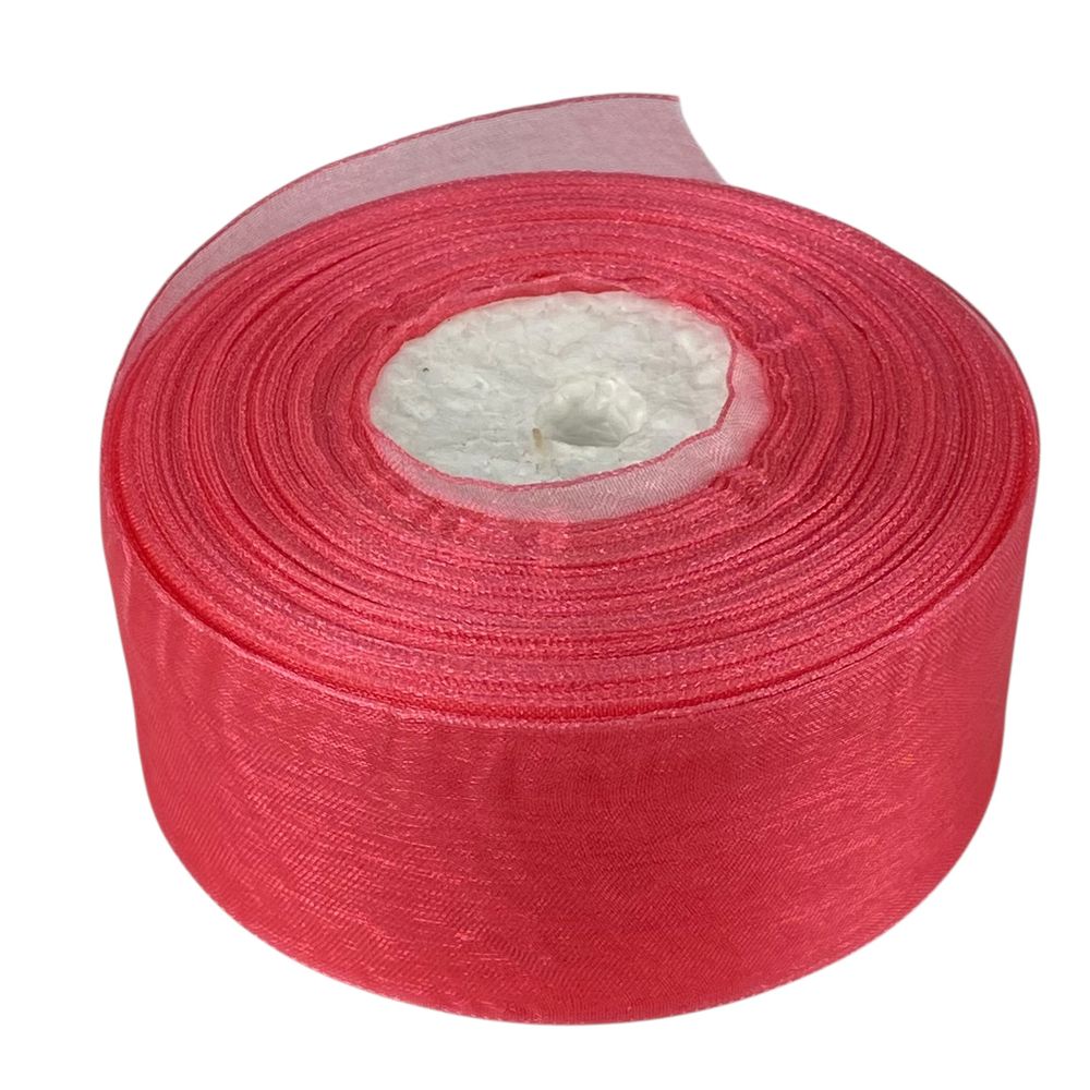 Лента с органзы  коралловая  4,0 см х  50 ярдов Розовый Marill (D02040-260)