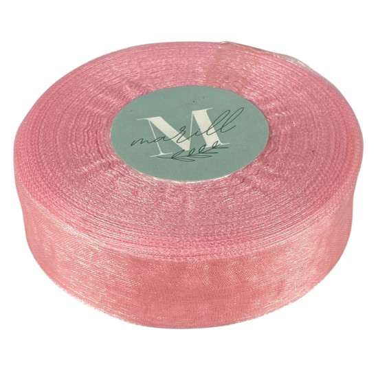 Лента с органзы  розовая 2,5 см х  50 ярдов Розовый Marill (D02025-1110)