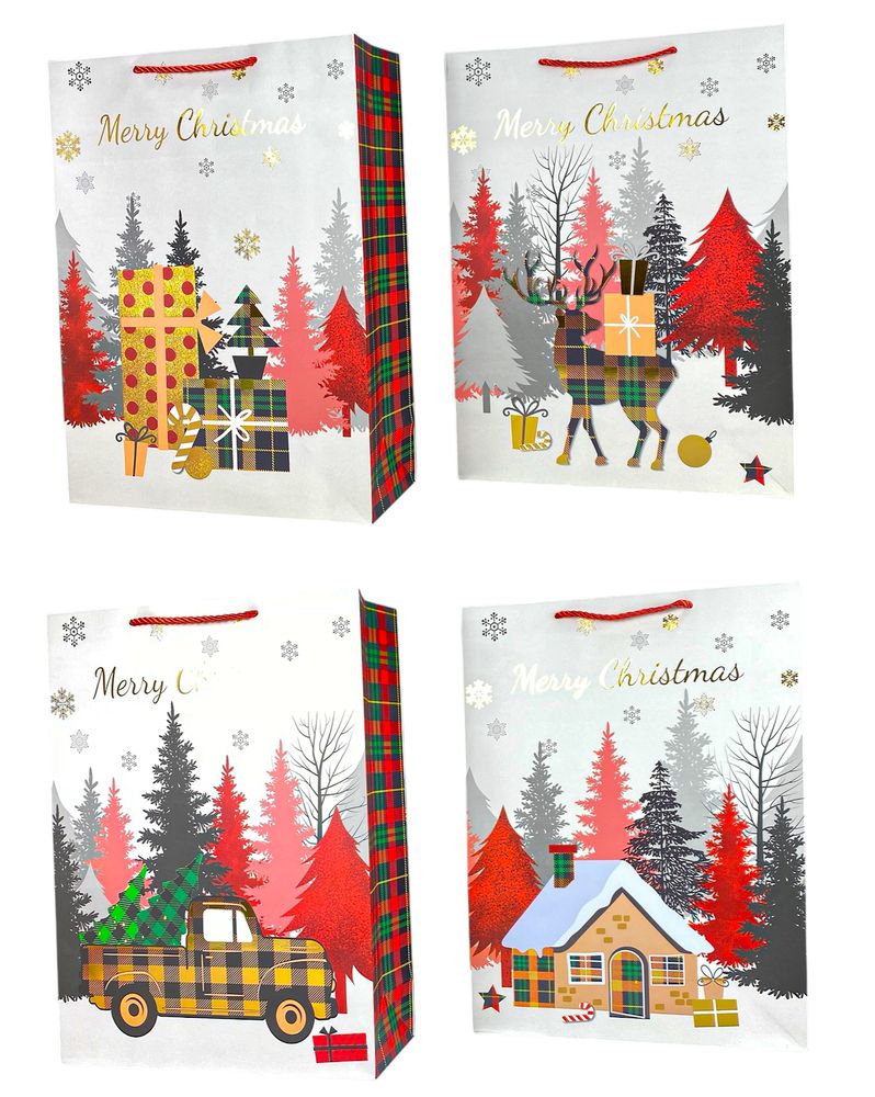 Пакет подарочный новогодний , 30 х 41,5 х 13cm 4 дизайна (746L)