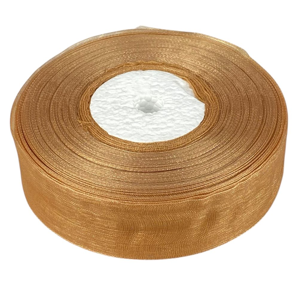 Лента с органзы  ореховая 2,5 см х  50 ярдов Коричневый Marill (D02025-bk18)